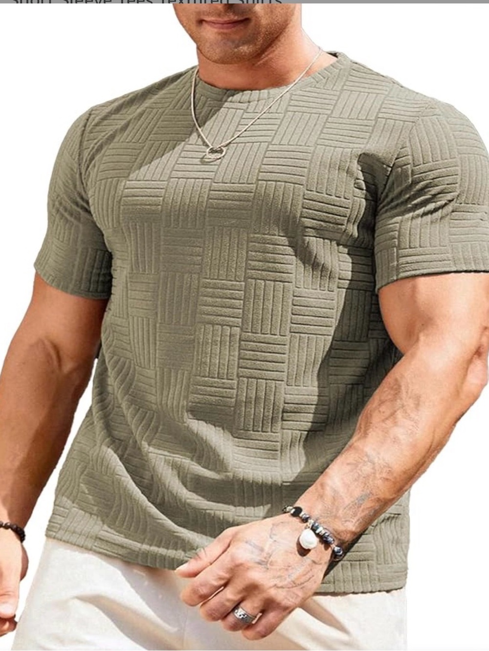 JMIERR Men's Textured Short-Sleeve Crewneck T-Shirt in Olive